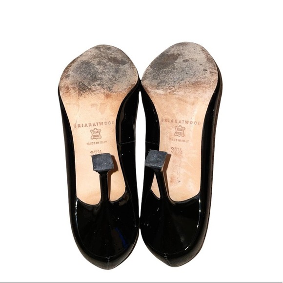 Brian Atwood Black Patent Leather Carla Peep Toe Heels Size 7.5 - Picture 9 of 10
